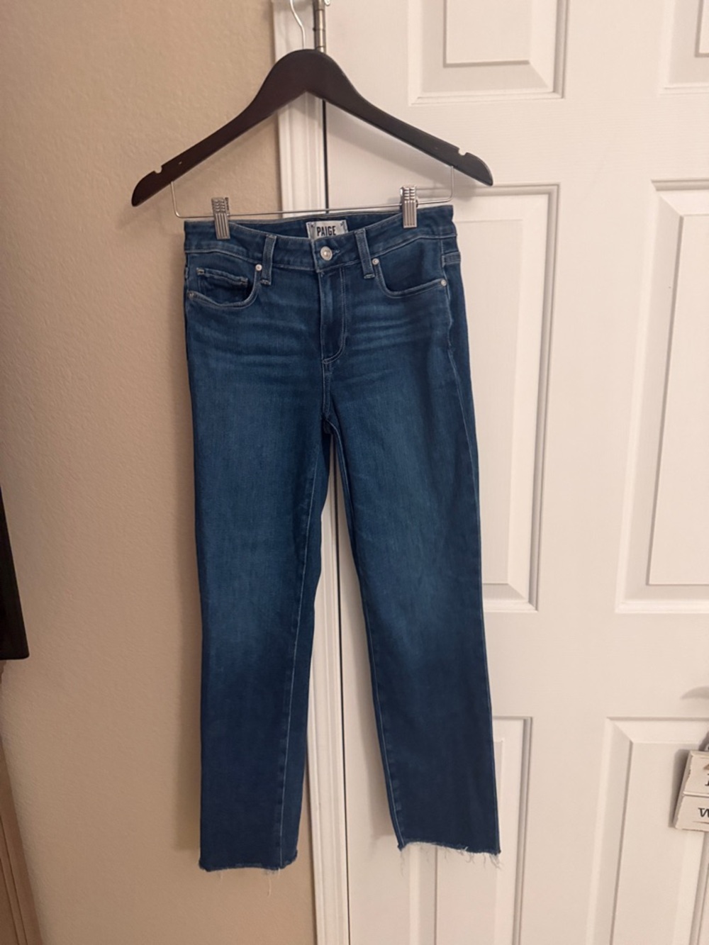 PAIGE Indigo Straight-Leg Jeans Amber with Raw Hem